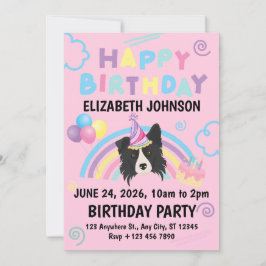 Convites Border Collie Birthday Party Invitation Pink