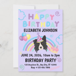 Convites Border Collie Birthday Party Invitation Purple