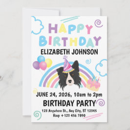 Convites Border Collie Birthday Party Invitation White
