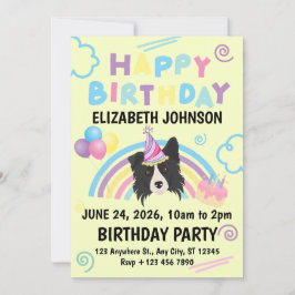 Convites Border Collie Birthday Party Invitation Yellow