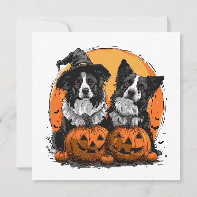 Convites Border Collie Dogs Halloween Jack O Lanternas (Frente)