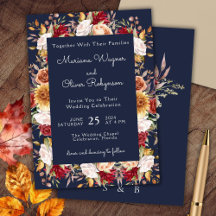 Bordô Bege Azul Naval Outono Floral Casamento