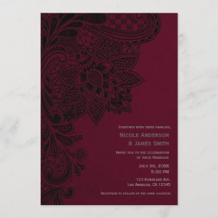 Convites Bordô Bordeaux Preto Renda Vintage Casamento