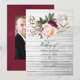 Convites Bordô - Casamento Floral Rústico com Marsala e Pês