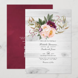 Convites Bordô - Casamento Floral Rústico com Marsala e Pês