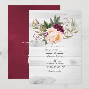 Convites Bordô - Casamento Floral Rústico com Marsala e Pês