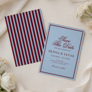 Convites Bordô e azul gelo old money save the date