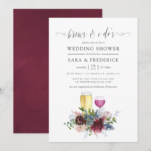 Convites Bordô e Florais Navy Cervejas Antes dos Eu Dous (Frente/Verso)