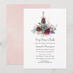 Convites Bordô e floral rosa bridal Pop Fizz Clink