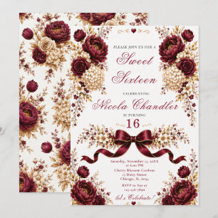Convites Bordô e Marfim Sweet Sixteen