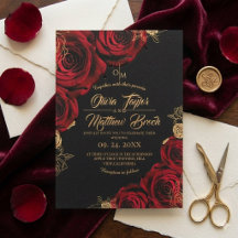 Bordô e preto ⎮ Rosa Vermelha Floral Casamento