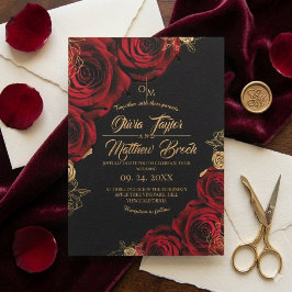 Convites Bordô e preto ⎮ Rosa Vermelha Floral Casamento