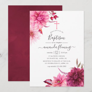Convites Bordô e Rosa Seco Outono Floral Batismo