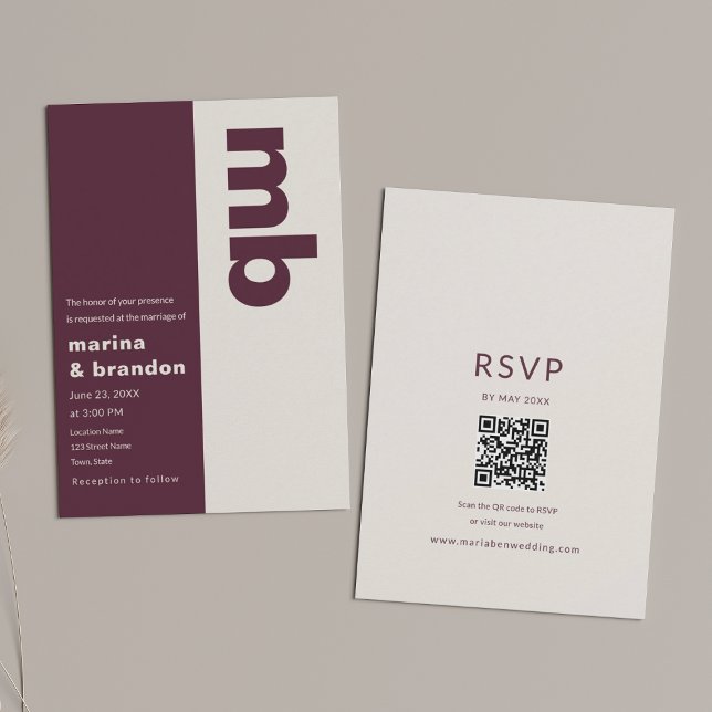 Convites Bordô Editorial QR Casamento (Criador carregado)