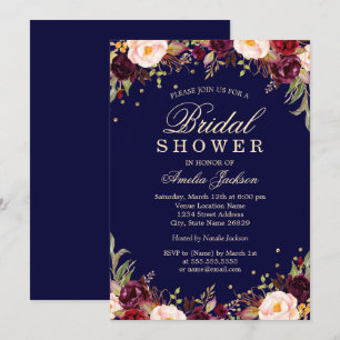 Convites Bordô Elegante Chuveiro Floral Nupcial