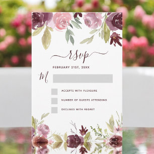 Convites Bordô Elegante Moderno Floral Aquarela RSVP