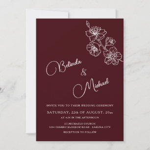 Convites Bordô Escuro Floral Branco Foto Casamento