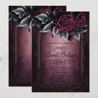 Convites Bordô Escuro Floral Gótico Sweet 16