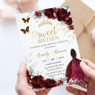 Convites Bordô Floral Marrom Princesa Sweet Sixteen 16
