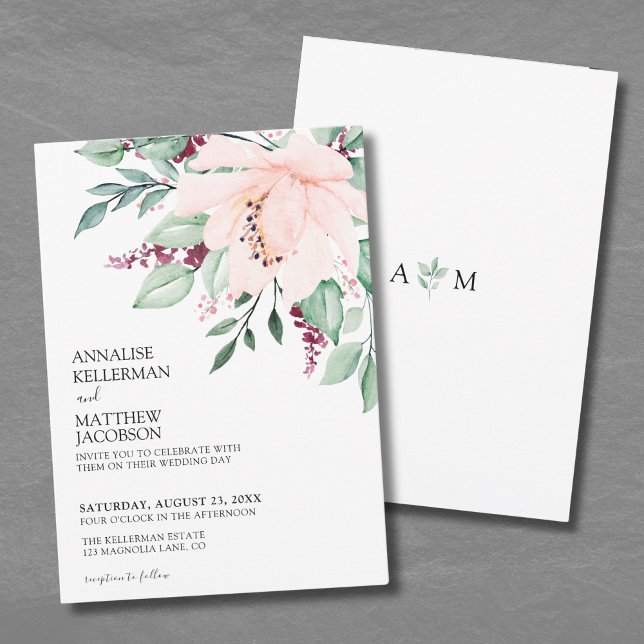 Convites Bordô Moderno Bege Rosa Floral Casamento (Modern Pink Burgundy Floral Wedding Invitation)