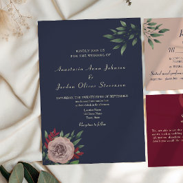 Convites Bordô Naval Floral Casamento de Outono
