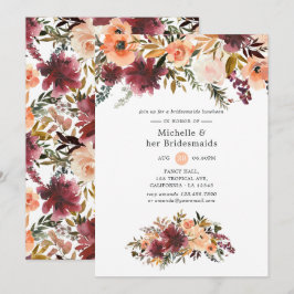 Convites Bordo Peach Watercolor Bridesmaids Luncheids