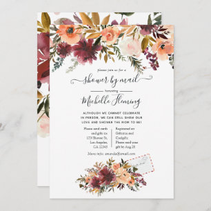 Convites Bordo Peach Watercolor Chá de fraldas por Correio