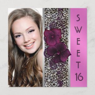 Convites Bordô Rosa Quente Foto Leopard Sweet Sixteen
