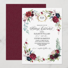 Convites Borgonha | Azul |Casamento por Aquarela Floral de 