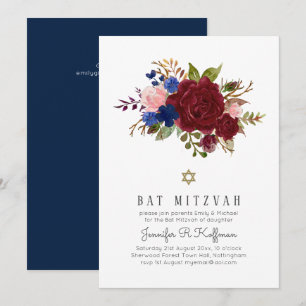 Convites Borgonha Azul-Rosa-Rosa Encantada BAT MITZVAH