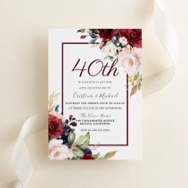 Convites Borgonha Bege Floral 40º Aniversário de Casamento