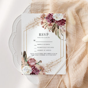 Convites Borgonha, Blush & Rose Gold Elegante Boho RSVP
