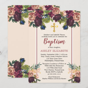 Convites Borgonha  Blush Watercolor Baptism
