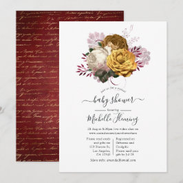Convites Borgonha branca e Chá de fraldas Floral Dourado