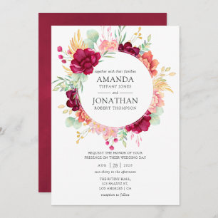 Convites Borgonha - Casamento Floral de Marsala e Blush