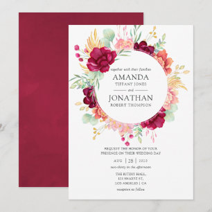 Convites Borgonha - Casamento Floral Marsala e Blush
