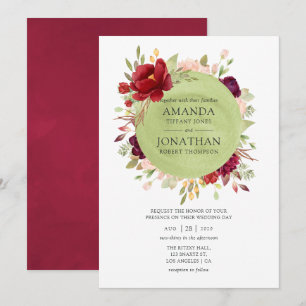 Convites Borgonha - Casamento Floral Marsala e Rosa