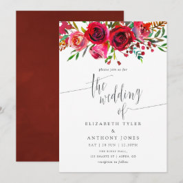 Convites Borgonha - Casamento Floral Marsala Watercolor