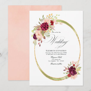 Convites Borgonha - Casamento Geométrico Marsala e Rosa