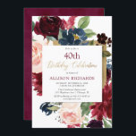 Convites Borgonha cora festa de aniversário floral do ouro<br><div class="desc">Para uma personalização mais avançada deste design,  selecione simplesmente "personalizam-no" botão acima!</div>