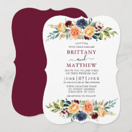 Convites Borgonha De Casamento Floral Mistura Elegante