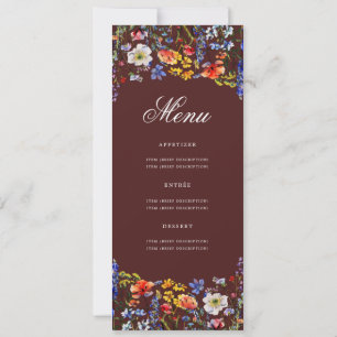 Convites Borgonha do Menu de Festa de aniversário Floral El