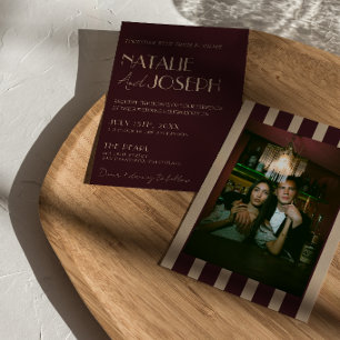 Convites Borgonha Dourado Listras Old Money Foto Casamento