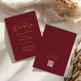 Convites Borgonha Dourado Tipografia Moderna RSVP Casamento