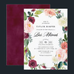 Convites Borgonha e Bar de Quebra Floral da Rua Brilhante M<br><div class="desc">Convide familiares e amigos para o seu evento com este convite para bar floral mitzvah. Apresenta uma coroa aquosa coroa floral de peões, rosas, mães e outras flores de burgundy, blush, marfim e laranja, com sotaque foliar. Este convite floral é perfeito para o outono ou bar mitzvahs no outono. Personalize...</div>