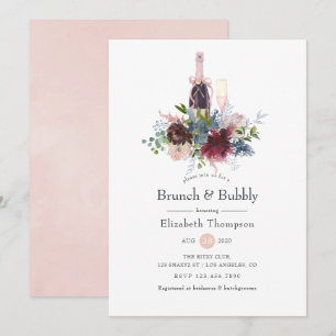 Convites Borgonha e Bege Floral Brunch e Espumante