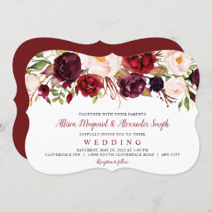 Convites Borgonha e Blush Blooms aquarela floral