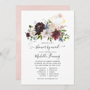 Convites Borgonha e Blush Floral Chá de fraldas por Correio