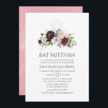 Convites Borgonha e Blush Watercolor Bat Floral Mitzvah<br><div class="desc">Trendy bordo - marsala e o convite do morcego rosa-pincel mitzvah com sotaques de azul,  marinho e ouro empoeirado concebidos para serem rápida e facilmente adaptados às suas especificidades de eventos.</div>