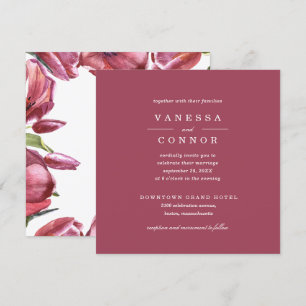Convites Borgonha e casamento floral clássico de Boho das